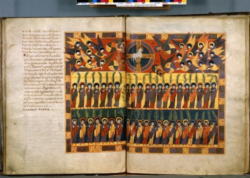 Le fameux Beatus de Saint Sever - le seul exécuté hors de la péninsule ibérique, est aussi exemplaire de l'ampleur de l'oeuvre. Double page pleine.