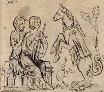 Agrandissement des miniatures, ici Fauvain refuse de payer. ; il s'est tonsuré et déguisé en pèlerin-croisé de Saint-Jean-de Jérusalem pour apitoyer la justice. Manière subtile de se moquer de certaines hypocrisies.