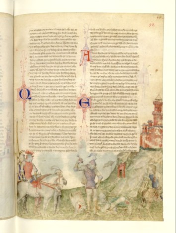 Manuscrit milanais du 14e. version dite "Guiron le courtois" des légendes arthuriennes. le combat de la douloureuise garde. Ici une extraordinaire maîtrise des modelés et de l'espace.Une grande liberté de mise en page.