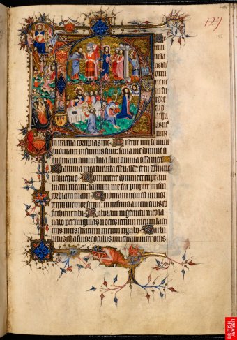 Psautier et livre d'heure du rite anglais de Sarum; magnifique synthèse des entrelacs, lettrines et enluminures figuratives au 14e.