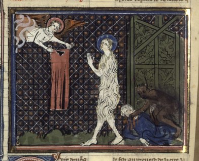 Du même manuscrit, cette Ste Agnès vêtue par un ange bienveillant est moins tragique!!