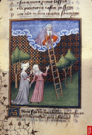 "le chemin de longue étude" de C. De Pisan, typique du manuscrit français du 15ème. Des modelés, un espace tridimendsionnel maîtrisé, des postures sinueuses et une certaine liberté de proportions. Les cadres et motifs décoratifs sont nombreux et très soignés.