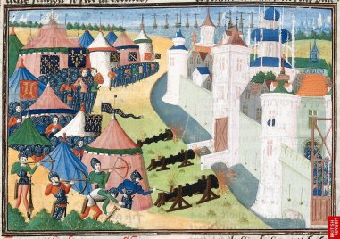 Froissart encore, on repère bien l'inscription dans l'espace tridimensionnel, la miniature devient un petit tableau, une petite fenêtre et tend à être de plus en lus autonome du texte.