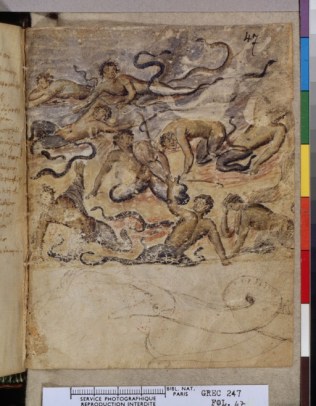 Manuscrit méditerranéen typique de la persistance de l'héritage gréco-romain des fresques, du modelé etde l'importance accordée à l'anatomie et à l'autonomie des figures.