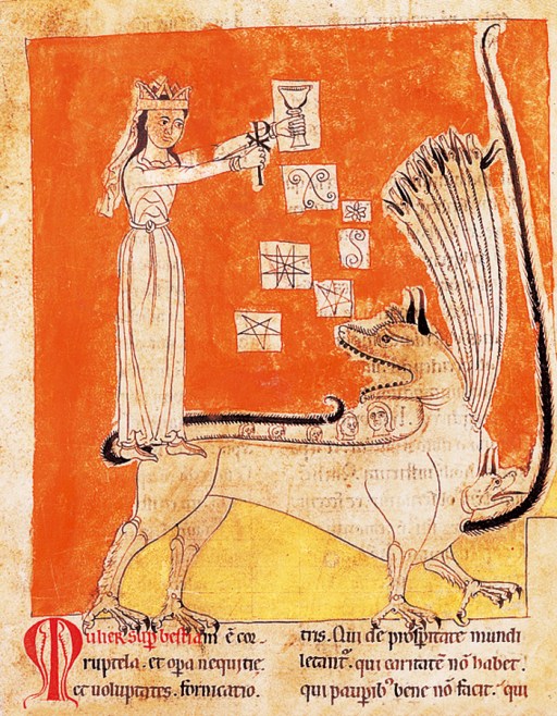 Le seul Beatus portugais, celui de Lorvao..Ici, la prostituée de Babylone comme l'une des figurations allégorique des hérésies multiples de ces siècles troublés.