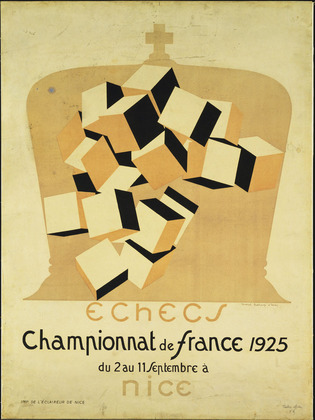 Affiche pour le championnatd'échec de France de 1925 ; on retrouve la théorie et les illustrations de Bragdon.