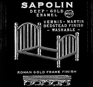 la publicité originale de Sapolin, montre un lit/cage ( l'erreur de dessin- élision de latraverse horizontale du lit au travers des barreaux du pied de lit) , sans doute fortuite est reprise comme illusion d'optique par Duchamp.