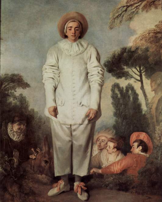 Le Gille, ou Pierrot J.A. Watteau..Valeurs lunaires de douceur en opposition aux valeurs de brillance.Attitude pataude, regard direct, corps droit...Autant de contrepoints des figures dominantes des oeuvres de JAW