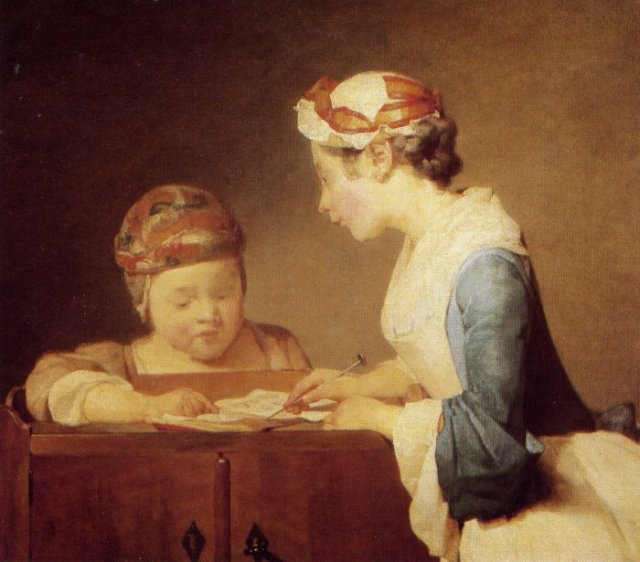 Ici, la lumière est aussi celle du savoir transmit ; en secret ou au moins, discrètement, entre filles. Prélude à l'éducation universelle et obligatoire...Ici encore, la lumière, comme l'esprit sont confinés et intenses, stables et sereins, quoique cachés. Confiance dans la vérité du propos.