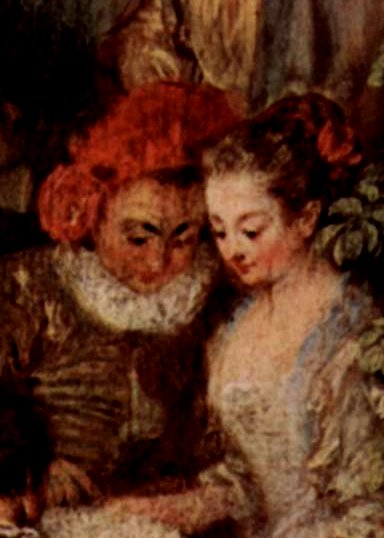 Watteau, l'arlequin, détail..Attitude plus sage, mais le même visage de nouveau..