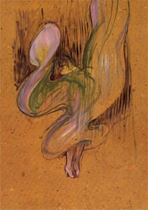 Loïe Füller, par Lautrec, de façon stupéfiante, Lautrec explore, comme Rodin, la trace, l'inachevé, le mouvement, l'expansion, la matière brute ..la lumière.